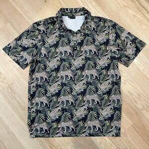 Bad Birdie Polo Shirt Men's XL Jungle Leopard AOP Golf Performance Short Sleeve